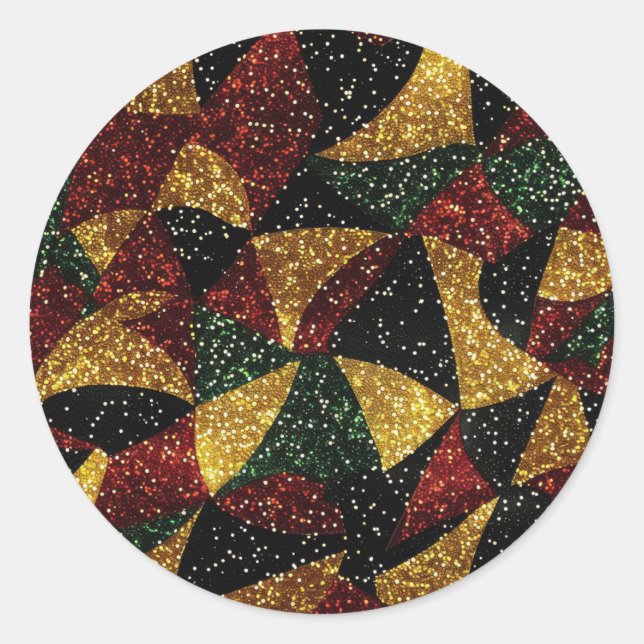 Red Yellow Green Waves of Festive Glitter Classic Round Sticker (Front)