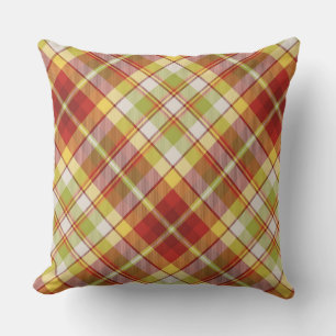 Red, Yellow, Green & White Fall Colours Plaid Cushion