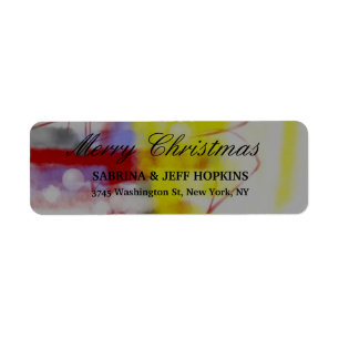 Red Yellow Grey Merry Christmas Message Family Return Address Label