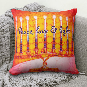 Red Yellow Hanukkah Menorah Peace Love  Light Bold Cushion