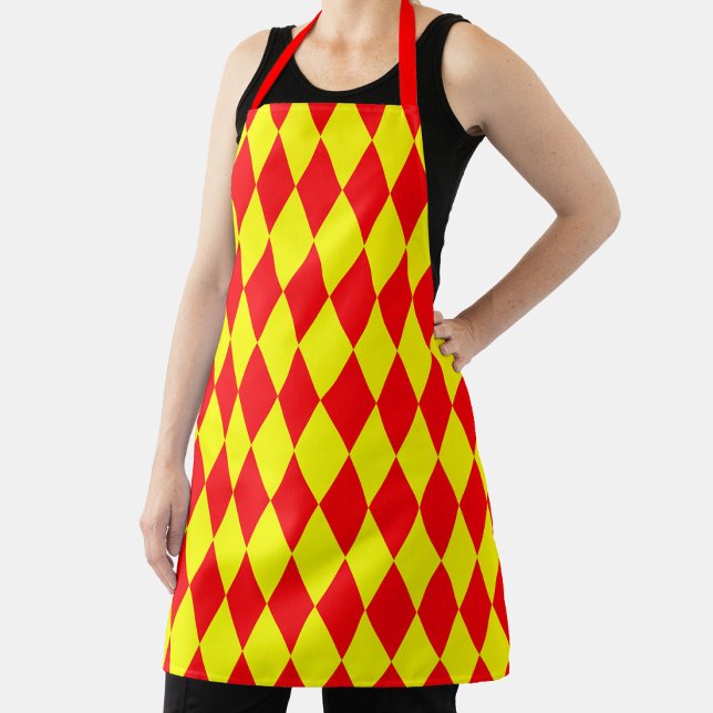 Red Yellow Harlequin Checkered Design  Apron (Creator Uploaded)