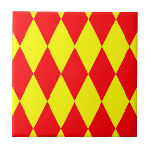 Red Yellow Harlequin Checkered Design Ceramic Tile