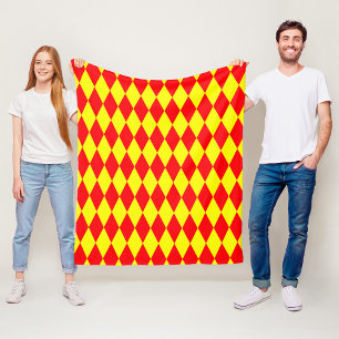Red Yellow Harlequin Checkered Design Fleece Blanket
