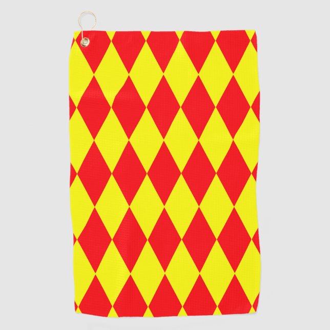 Red Yellow Harlequin Checkered Design  Golf Towel (Front)