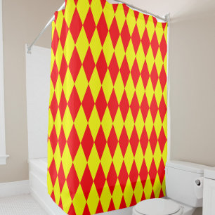 Red Yellow Harlequin Checkered Design Shower Curtain