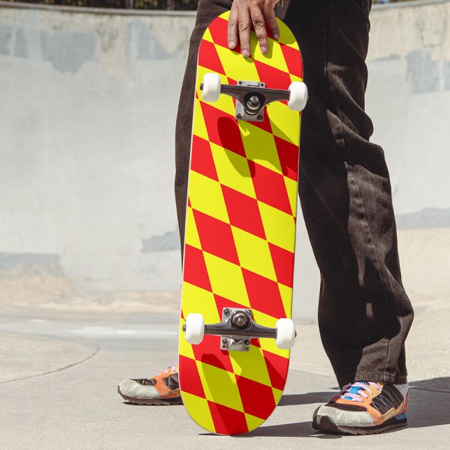 Red Yellow Harlequin Checkered Design  Skateboard (Creator Uploaded)