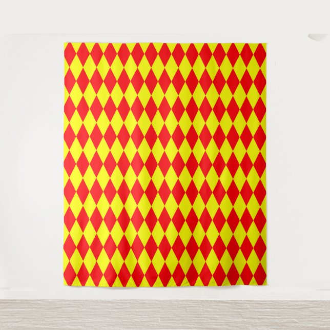 Red Yellow Harlequin Checkered Design  Tapestry (Front)
