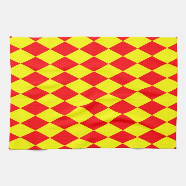 Red Yellow Harlequin Checkered Design  Tea Towel (Horizontal)