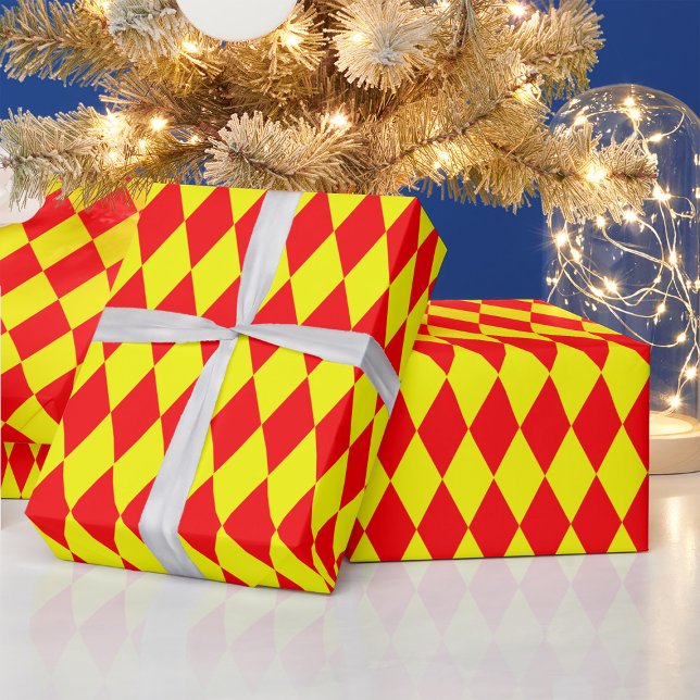 Red Yellow Harlequin Checkered Design  Wrapping Paper (Creator Uploaded)