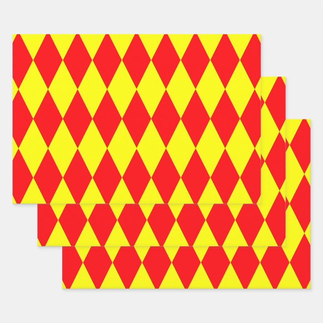 Red Yellow Harlequin Checkered Design  Wrapping Paper Sheet (Creator Uploaded)