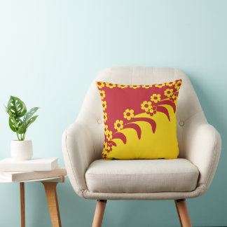 Red Yellow Hawaiian Floral Tropical Pattern Cushion