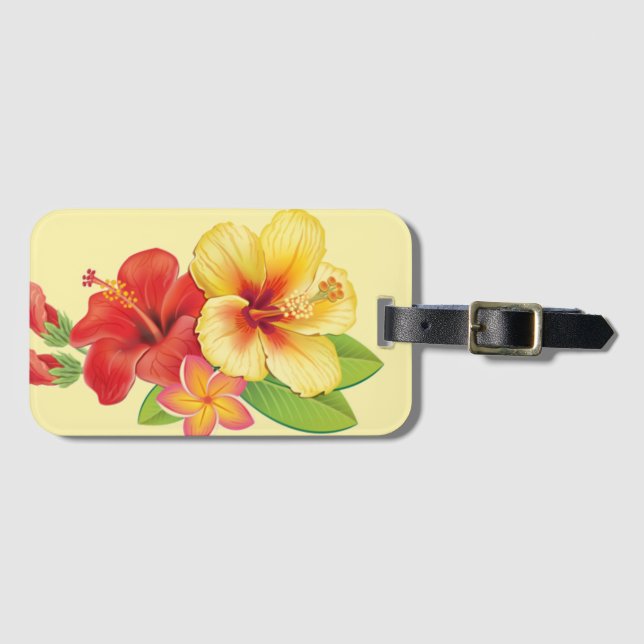 Red & yellow hibiscus luggage tag (Front Horizontal)