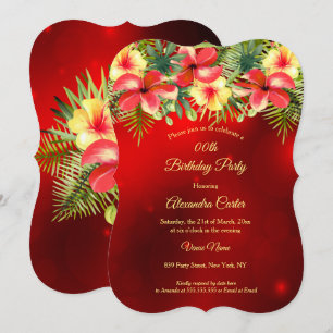 Red yellow Hibiscus Tropical Floral Party Invitation