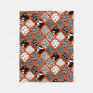 Red Yellow Hollywood Regency Moroccan Animal Print Fleece Blanket