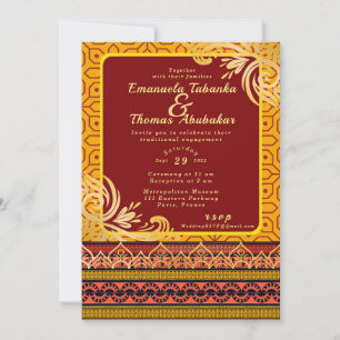 Red & Yellow Kente Wedding Invitation Gold Designs