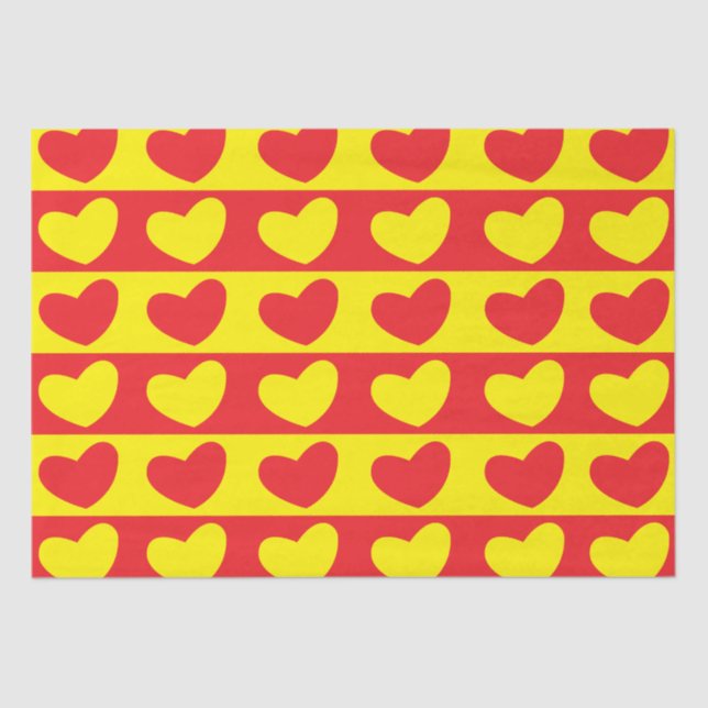Red Yellow Love Hearts Tissue Paper (Front)