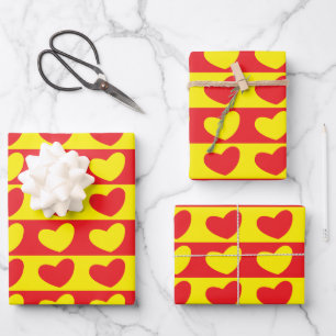 Red Yellow Love Hearts Wrapping Paper Sheet