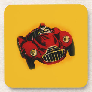 Red Yellow Old Auto Racing Car Coaster