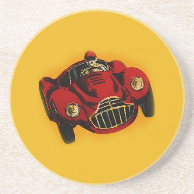 Red Yellow Old Auto Racing Car Coaster (Front)
