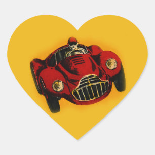 Red Yellow Old Auto Racing Car Heart Sticker