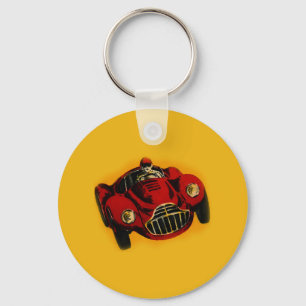 Red Yellow Old Auto Racing Car Key Ring