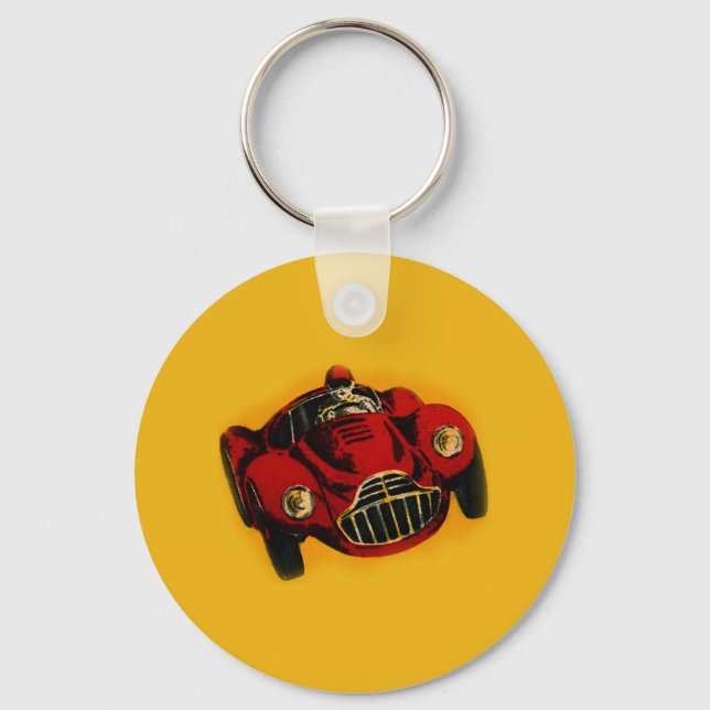 Red Yellow Old Auto Racing Car Key Ring (Front)