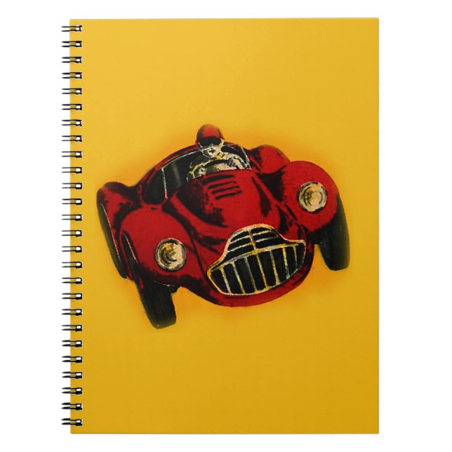 Red Yellow Old Auto Racing Car Notebook (Front)
