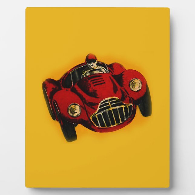 Red Yellow Old Auto Racing Car Plaque (Front)