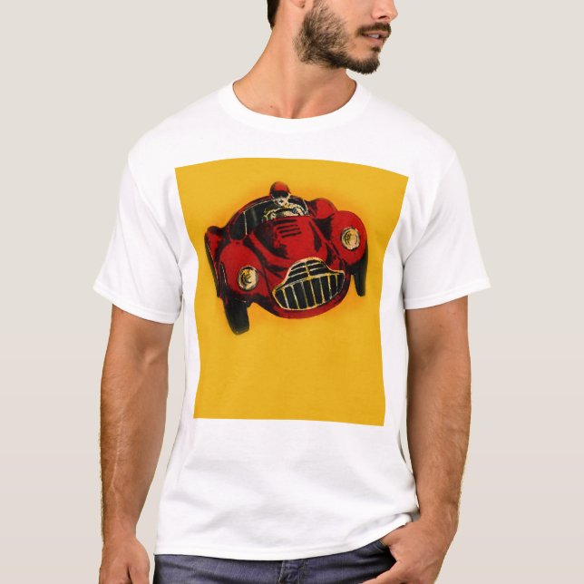 Red Yellow Old Auto Racing Car T-Shirt (Front)