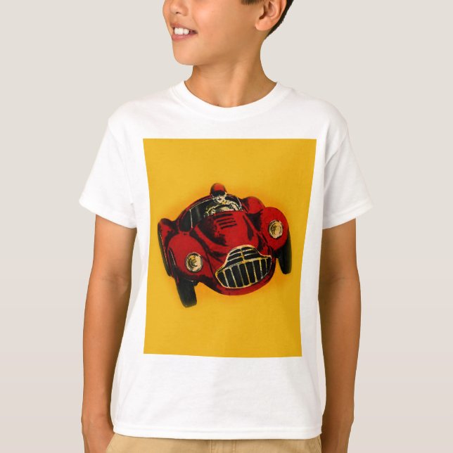 Red Yellow Old Auto Racing Car T-Shirt (Front)