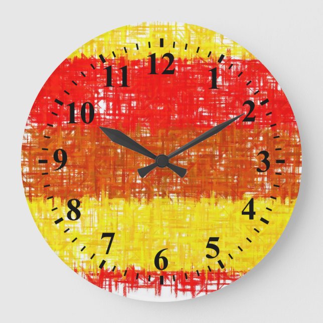 Red Yellow Orange Abstract Art Painting Large Clock (Front)