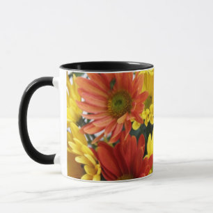 Red, yellow, orange colourful autumn daisy flowers mug