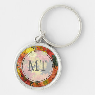 Red, yellow, orange colourful autumn daisy key ring