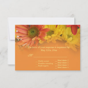 Red, yellow, orange daisy flowers RSVP wedding Card
