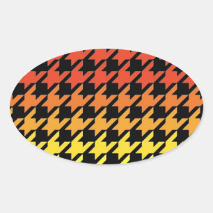 Red yellow orange houndstooth pattern oval sticker