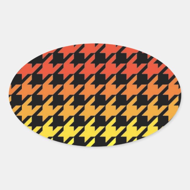 Red yellow orange houndstooth pattern oval sticker (Front)