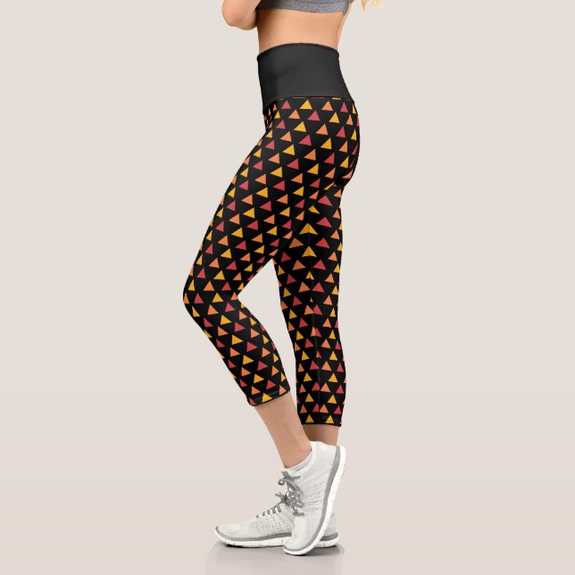 Red | Yellow | Orange on Black Triangle Pattern Capri Leggings (Left)