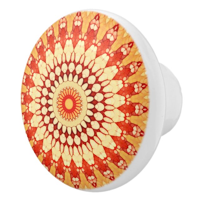 Red Yellow Orange Summer Sun Mandala Pattern Ceramic Knob (Right)