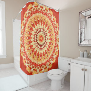 Red Yellow Orange Summer Sun Mandala Pattern Shower Curtain