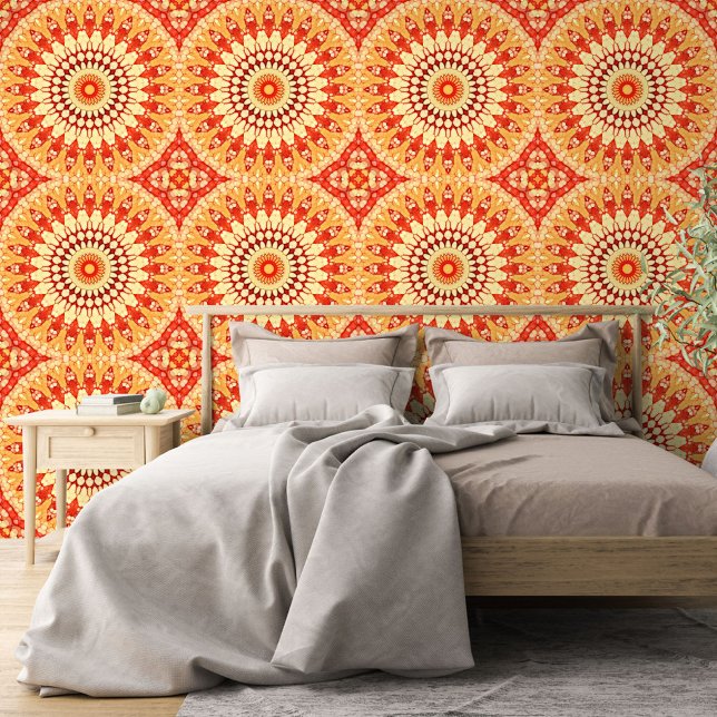 Red Yellow Orange Summer Sun Mandala Pattern Wallpaper (Creator Uploaded)