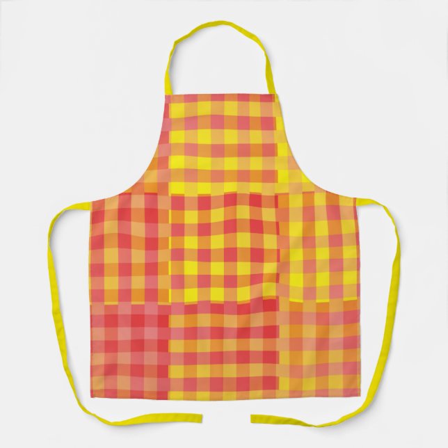 Red Yellow Patchwork Pattern Apron (Front)