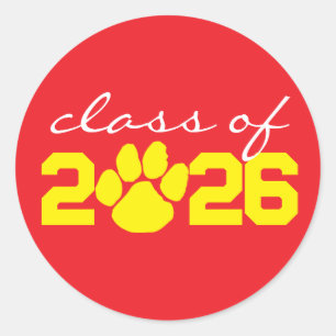 Red & Yellow Paw Print Graduation Stickers