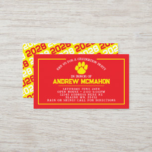 Red & Yellow Pawprint Mini Graduation Invites