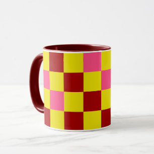 Red Yellow Pink Chequered Pattern Design  Mug