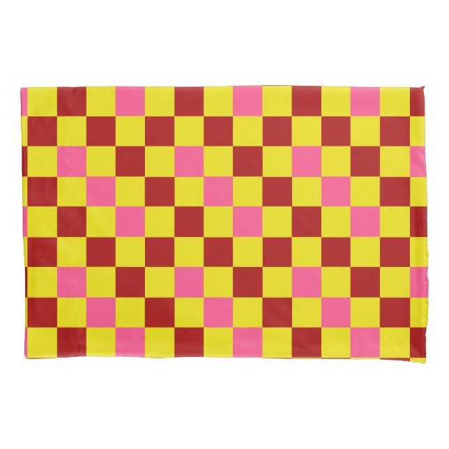 Red Yellow Pink Chequered Pattern Design  Pillowcase (Front)