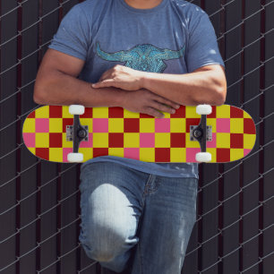 Red Yellow Pink Chequered Pattern Design Skateboard