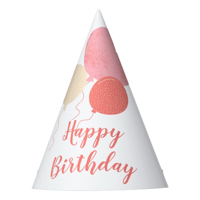 Red Yellow Pink Cute Balloons Happy Birthday  Party Hat (Front)