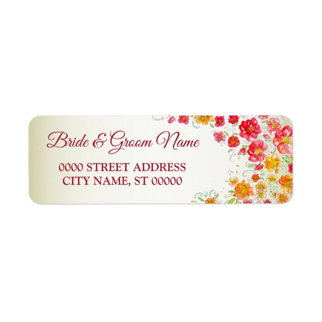 Red Yellow Pink Floral Wedding Return Address Label (Front)