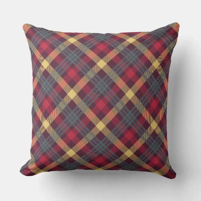 Red/Yellow/Pink Plaid Reversible Pillow (Front)