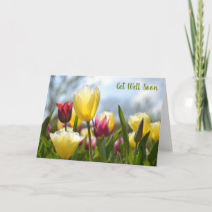 Red, Yellow & Pink Tulips in the Sun Get Well Soon Card